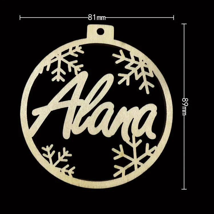Hollow wooden Christmas tree pendant with DIY carving for English name, American style, 11 variations