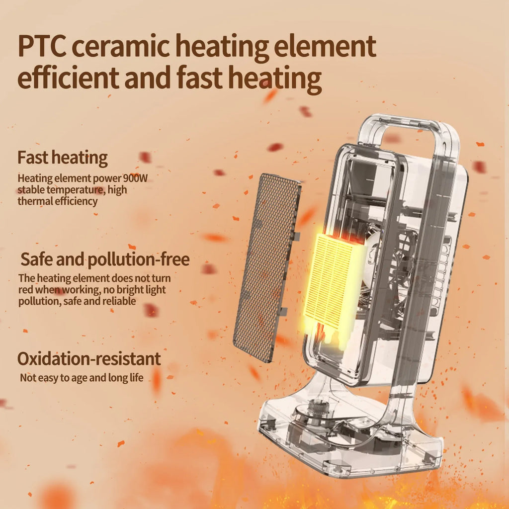 Black PTC ceramic desktop heater with control knob and compact design for room heating