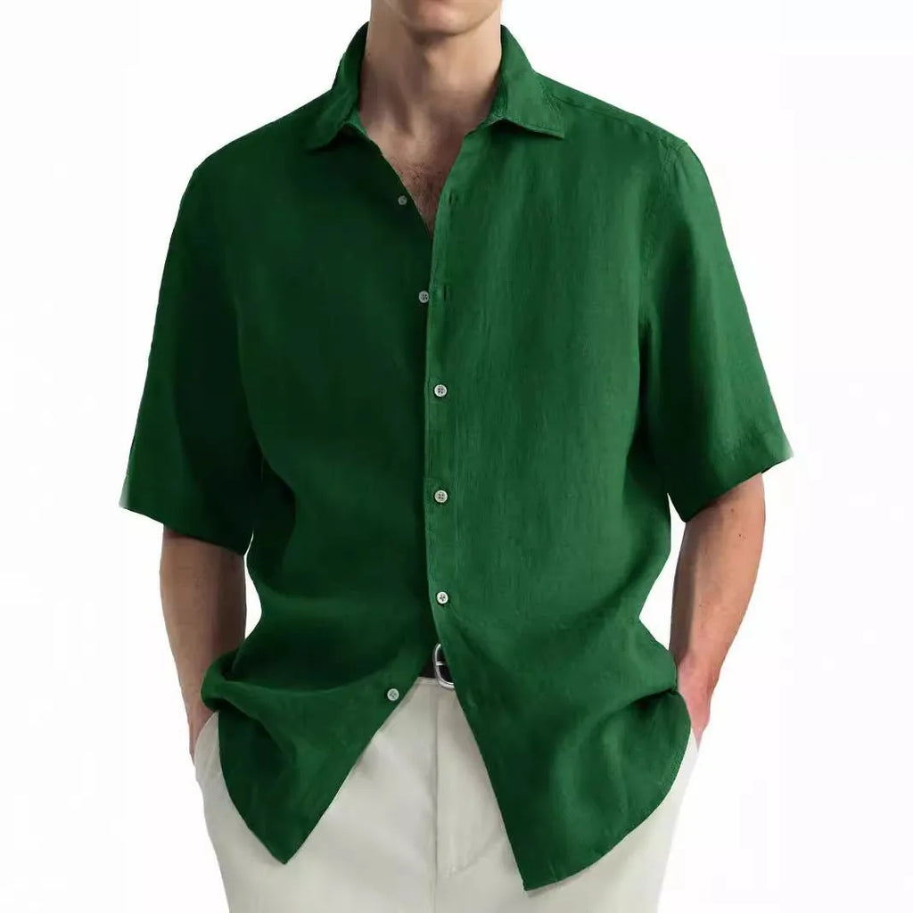 Men's green washed cotton casual shirt cardigan with cardigan-style design and regular cut