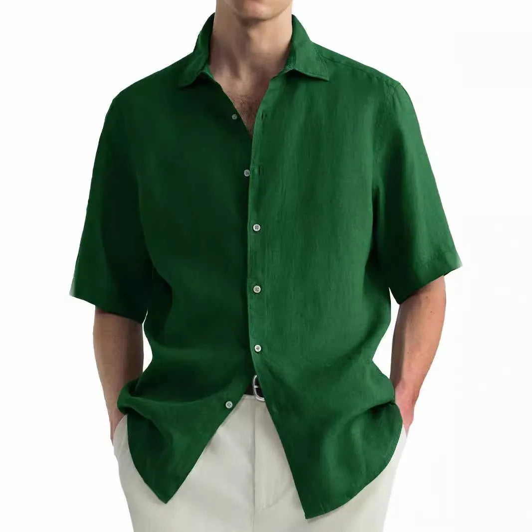 Men's green washed cotton casual shirt cardigan with cardigan-style design and regular cut