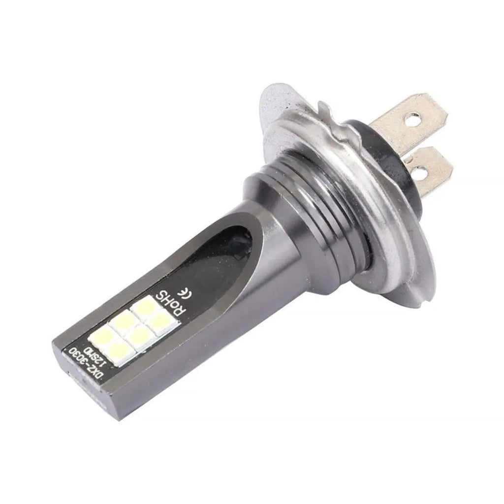 White H7 LED fog light bulb with 12 SMD LEDs for car headlight replacement