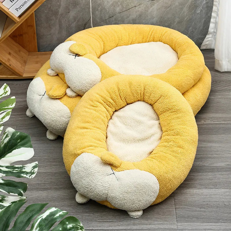 Corgi shaped plush pet bed for dogs and cats with PP cotton filling in three size options