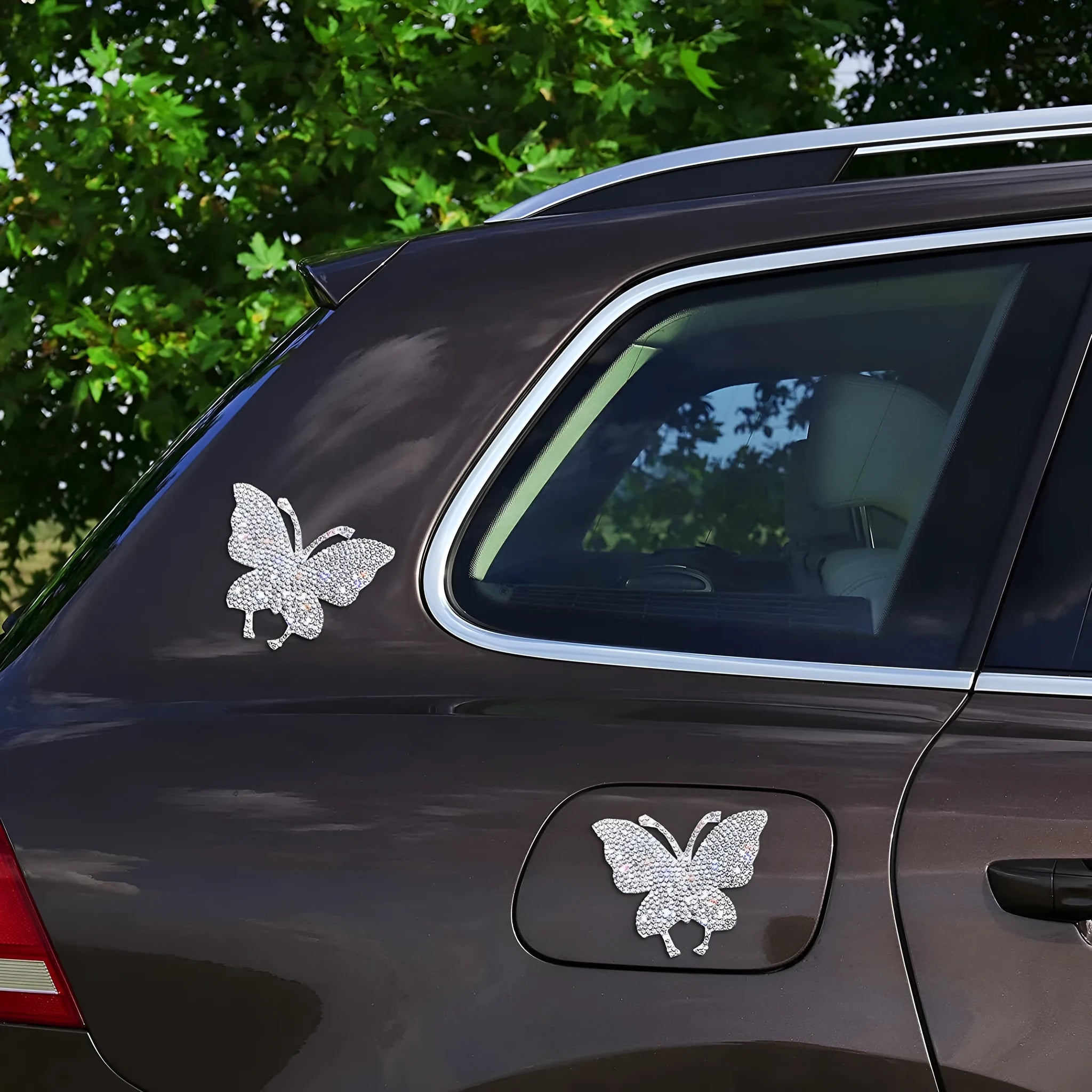 Glass diamond car sticker with butterfly or bear paw design for vehicle decoration