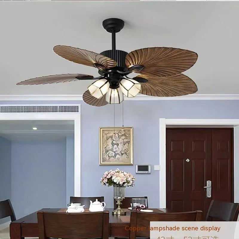 52-inch retro style ceiling fan light with wooden blades and integrated lighting fixtures