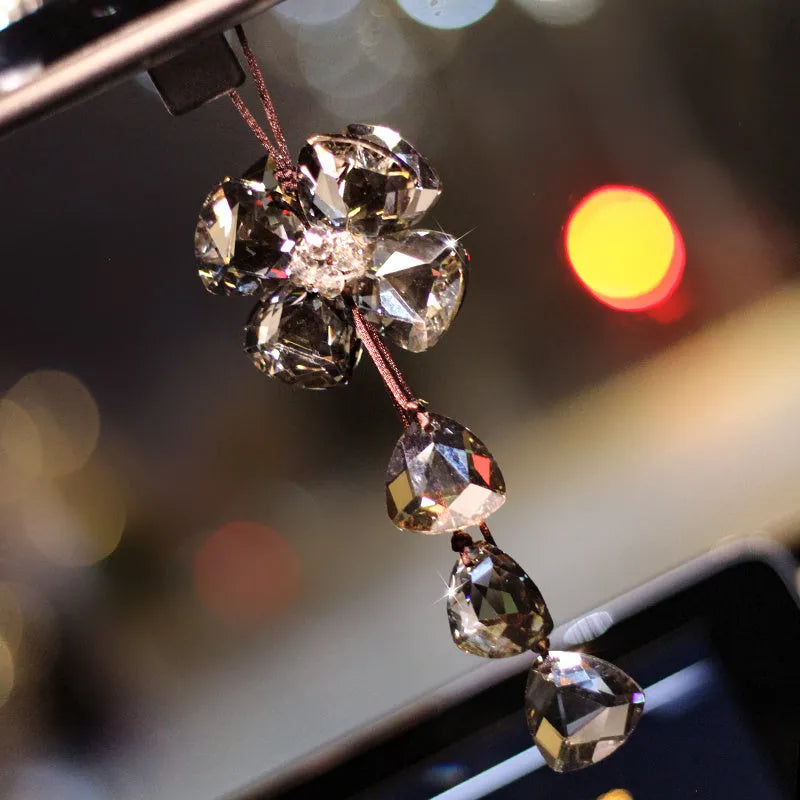 Crystal four leaf clover car pendant decoration approximately 20CM long in four colour options