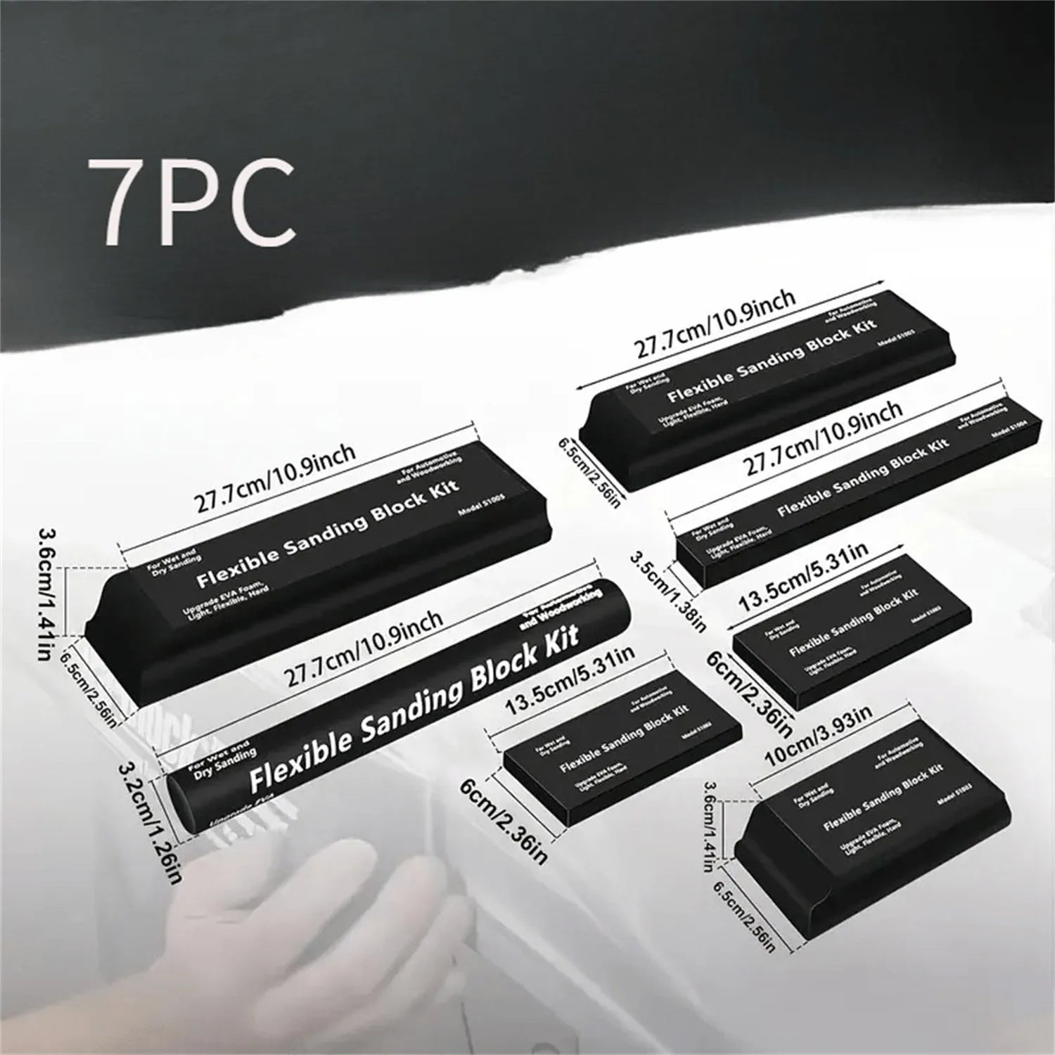 Set of seven black metal frosted blocks for craft and modelling work.