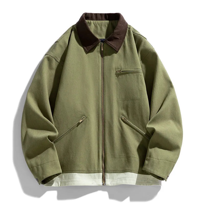 Korean-style men's casual jacket with contrast lapels and side seam pockets in mint green colour