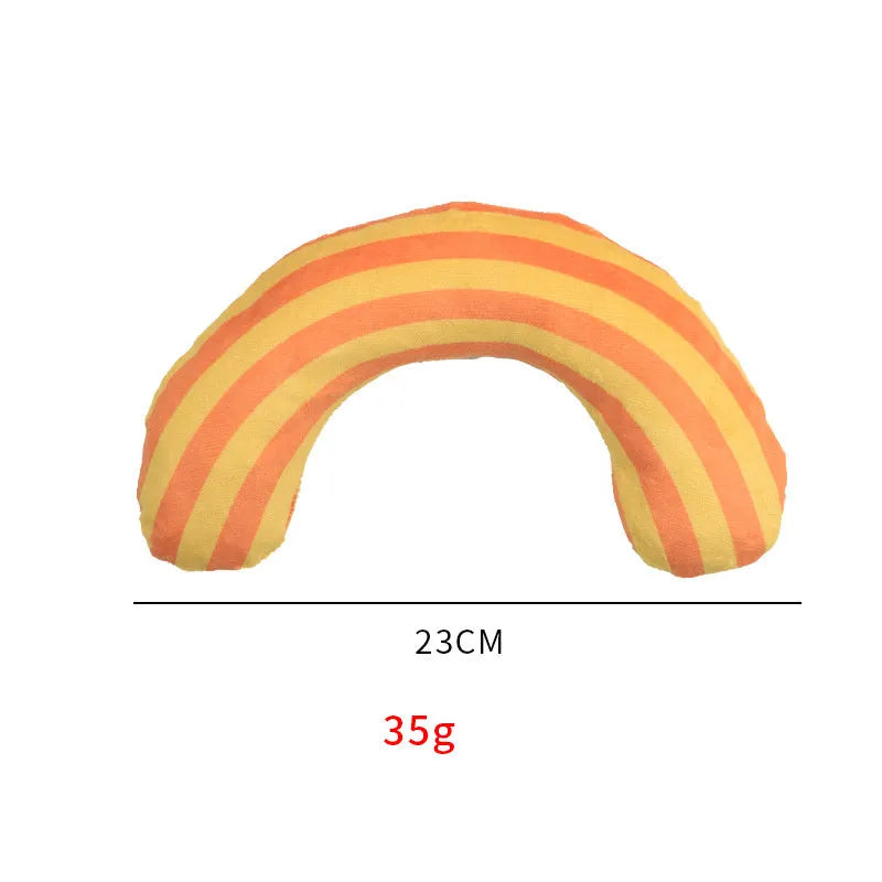 Striped pattern cat pillow toy with built-in catnip measuring 23x20cm