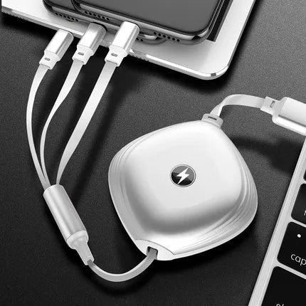 3 in 1 telescopic charging cable extended to 120cm with titanium connectors
