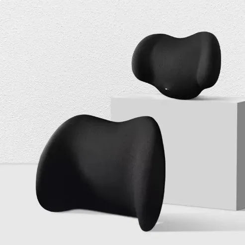 Memory cotton car headrest and waist cushion set in black, green, grey, or pink colours