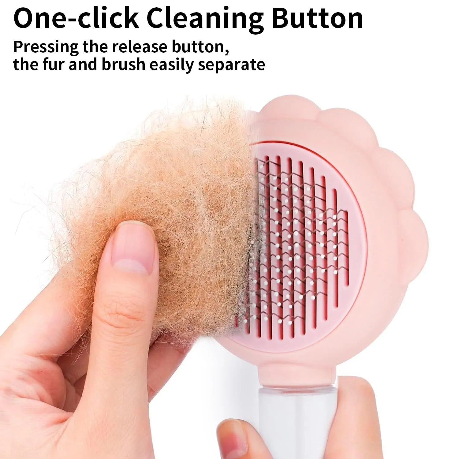 Grey spray cat grooming brush with self-cleaning button and water spray function.