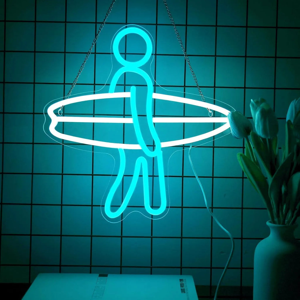 Surfer neon sailboat acrylic plate wall decoration with IP65 water resistance and 5V power