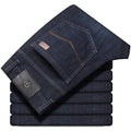 Women's black and blue stretch denim jeans with straight leg design for business casual plus size wear