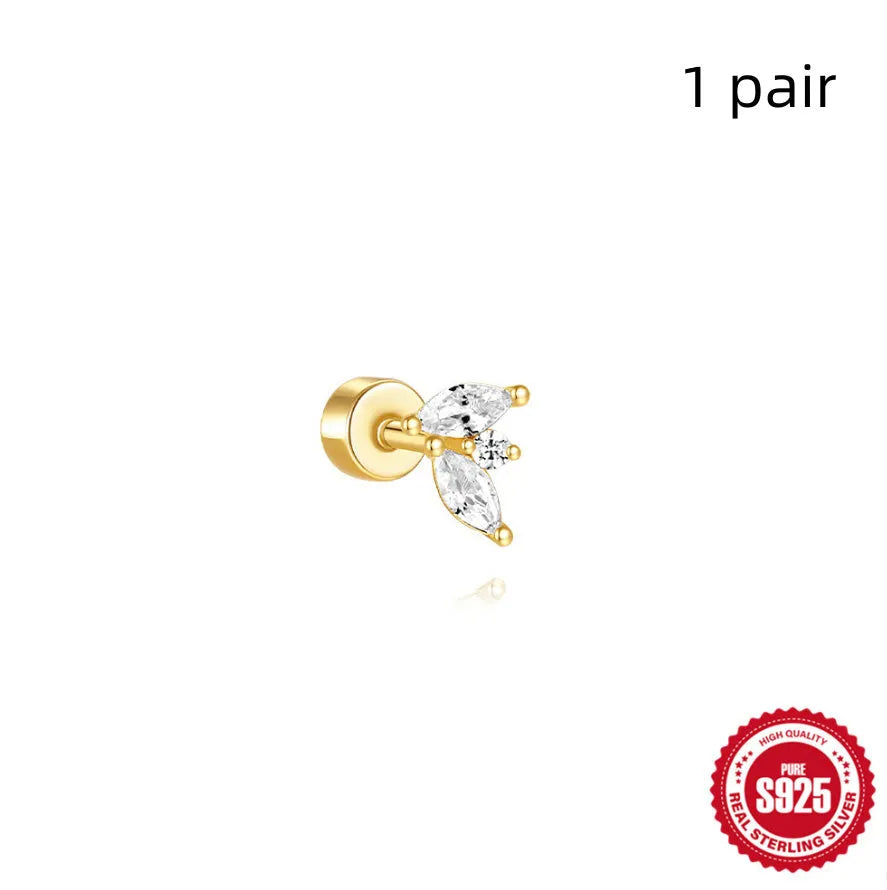 S925 sterling silver ear bone stud with flat column thread in one of twelve gold electroplated colour options.