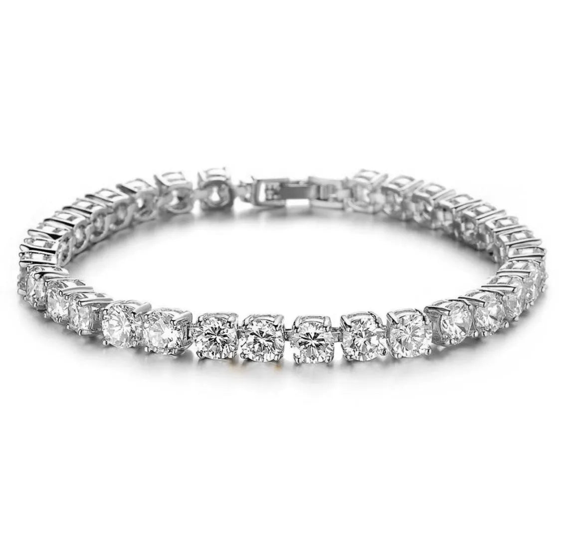 Men's single row iced out rhinestone tennis bracelet in gold and silver alloy link chain style