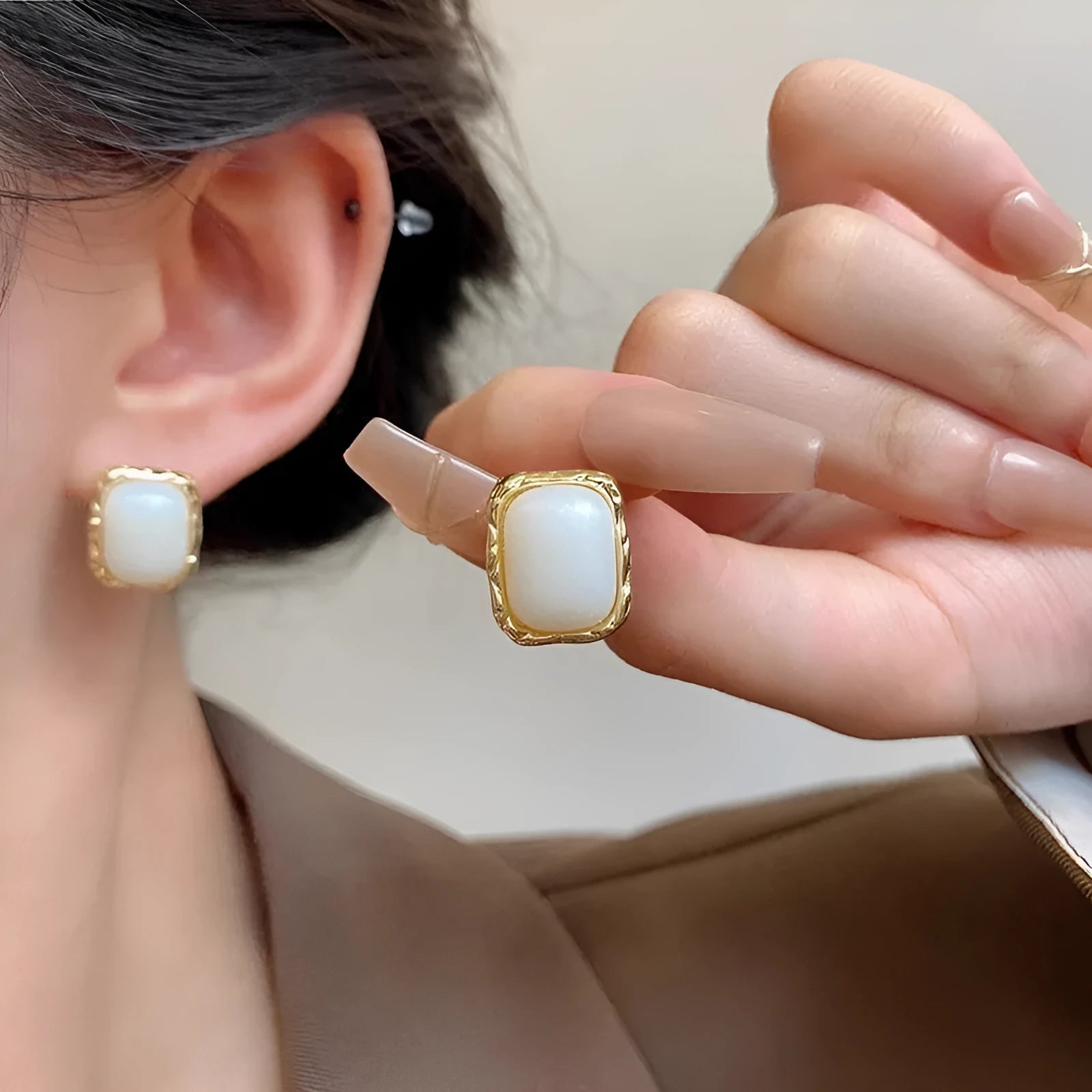 Circular geometric earrings with hand-woven texture in colour X0439, Korean style