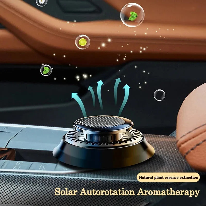 Solar powered kinetic car air freshener with double ring rotating design in black colour option