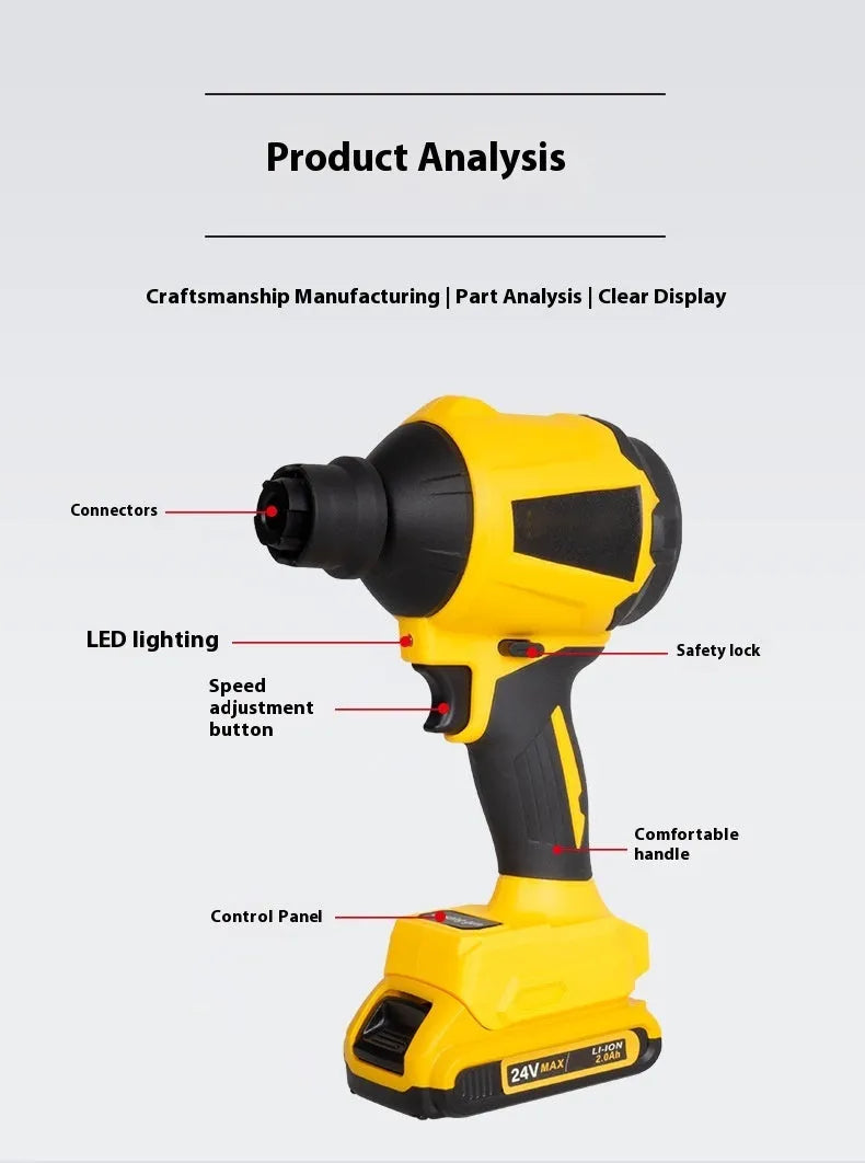 Yellow rechargeable lithium battery dust gun for office and household cleaning with 680W power