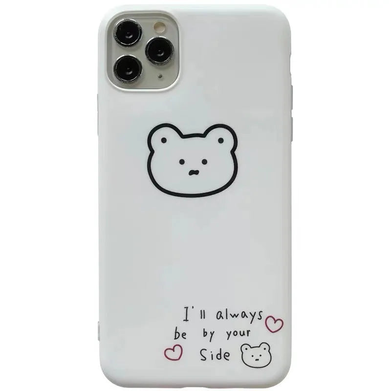Soft silicone Apple iPhone case with a Korean bear cartoon design on the back.
