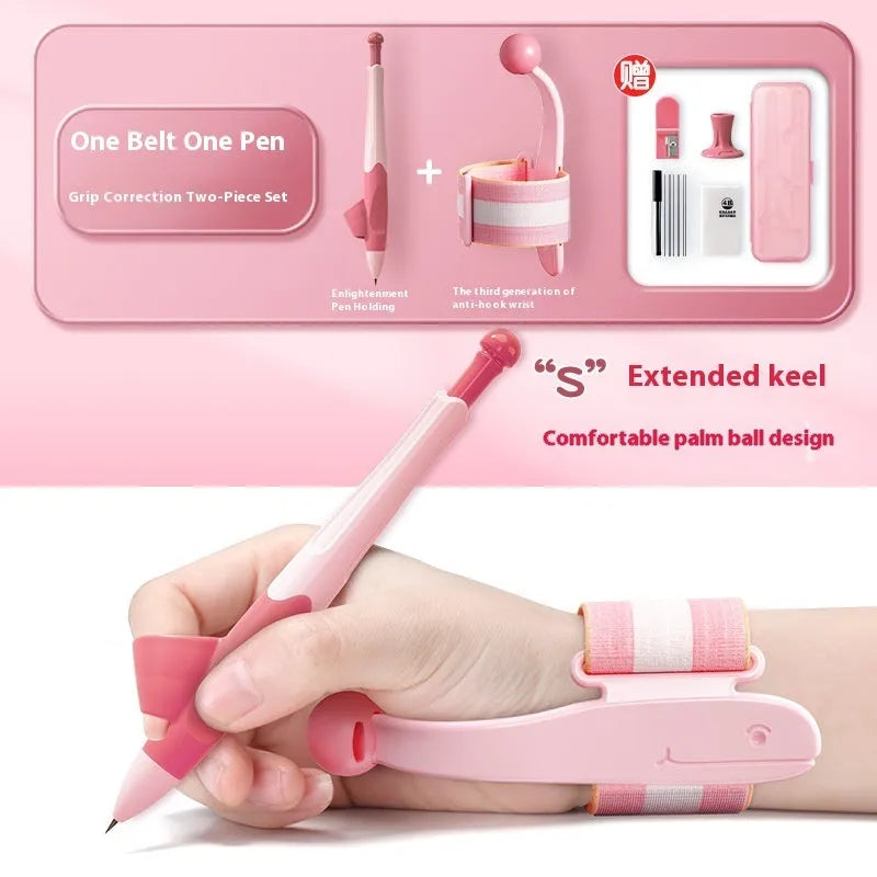 Anti-hook holder pen control corrector wrist brace for handwriting improvement in blue colour