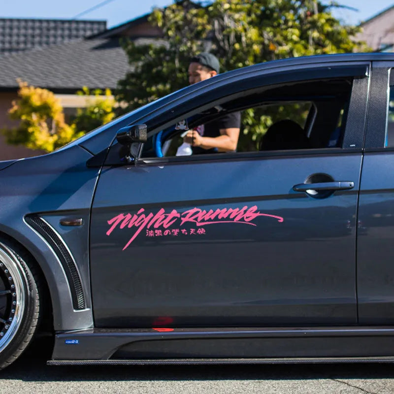 Reflective rear windshield sticker for cars in black, colourful, or pink colours showing text pattern