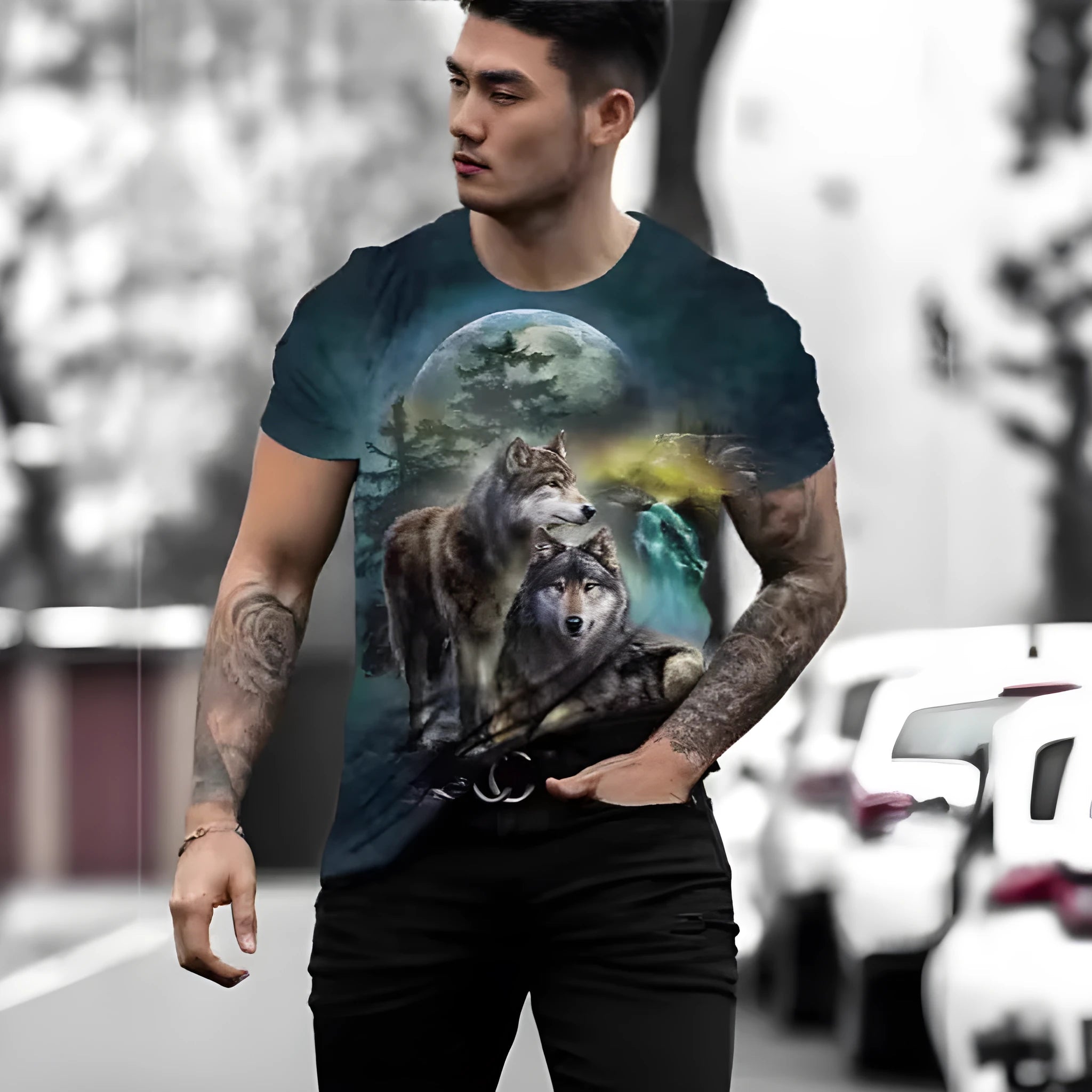 Retro 3D animal print men's short-sleeved t-shirt in thin polyester bird eye cloth