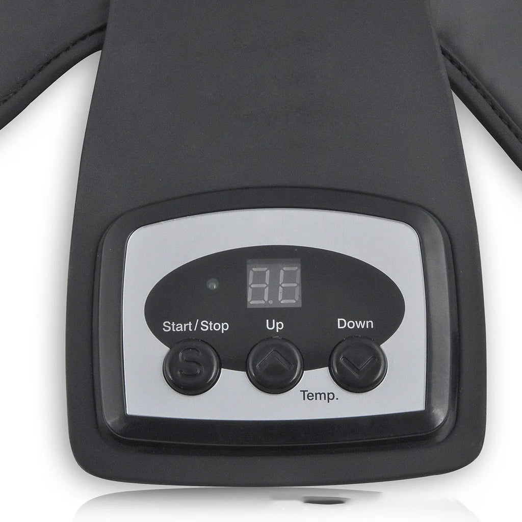 Knee massager host unit with infrared heat function, adjustable temperature control, and included knee pads and shoulder pads.