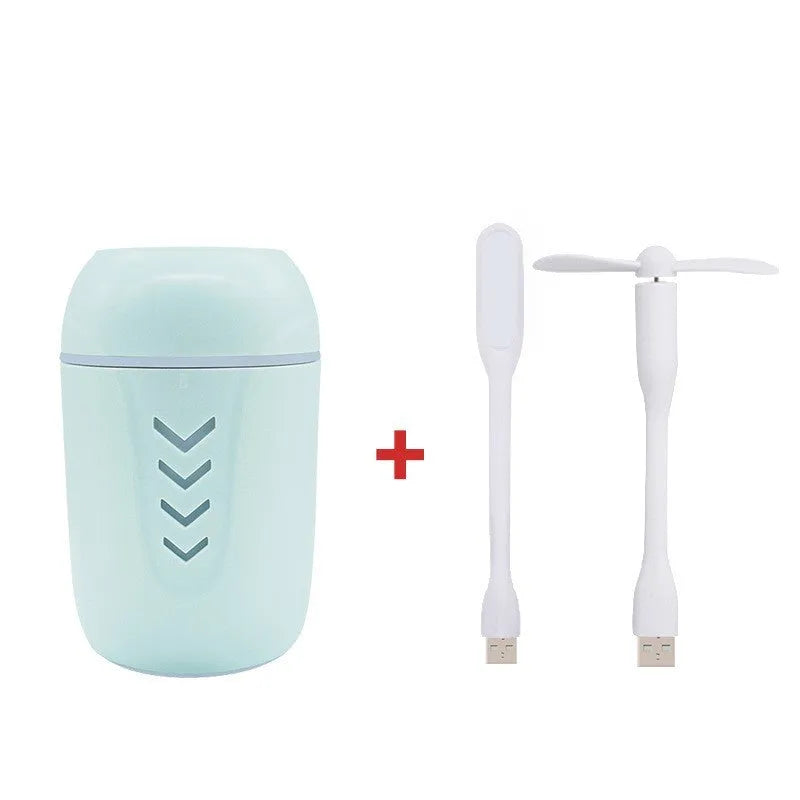 X3 model portable columnar car humidifier in blue, white, or pink with 200ml tank.
