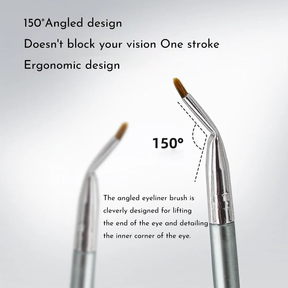 Angled bend head eyeliner brush for precise eye detail makeup and concealer application