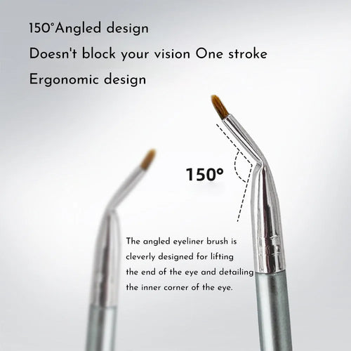 Angled bend head eyeliner brush for precise eye detail makeup and concealer application