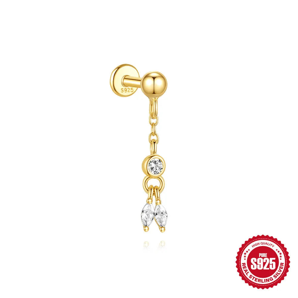S925 sterling silver water drop earrings with a flat spiral design in a gold electroplated finish.