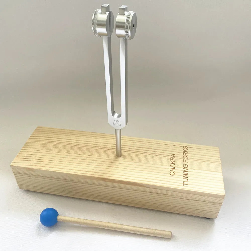 Aluminium alloy 432Hz tuning fork with integrated speaker in kraft paper packaging