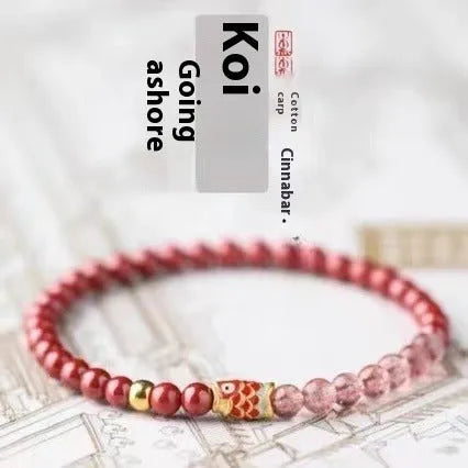 Purple cinnabar and strawberry quartz bead bracelet on adjustable cord for women