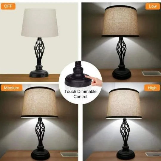 Contemporary European style alloy bedside lamp with touch controls and USB charging socket