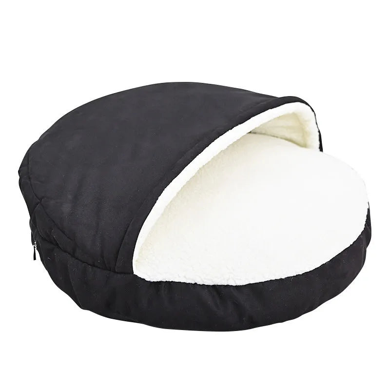 Removable washable cloth dog kennel in brown and grey, available in S and M sizes