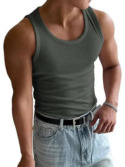 Men's grey polyester fitness t-shirt with wool lining showing front and back views
