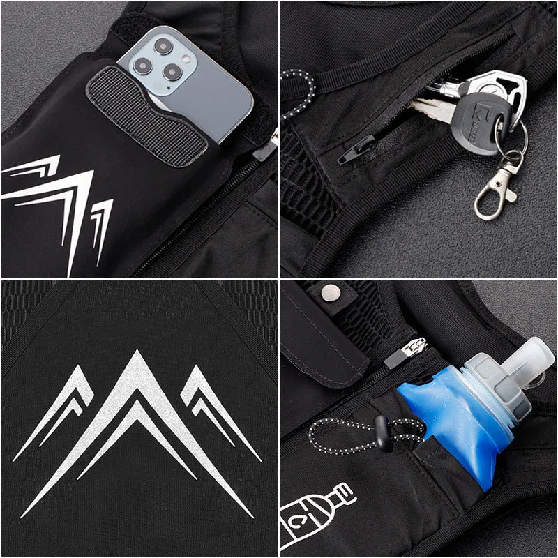 Breathable mesh running vest with phone compartment in classic black or moonlight grey