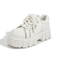 Women's beige muffin bottom casual leather shoes with foam rubber sole