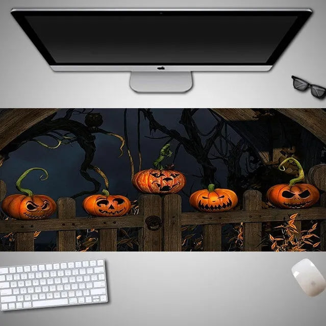 Oversized Halloween-themed gaming mouse pad with non-slip rubber base
