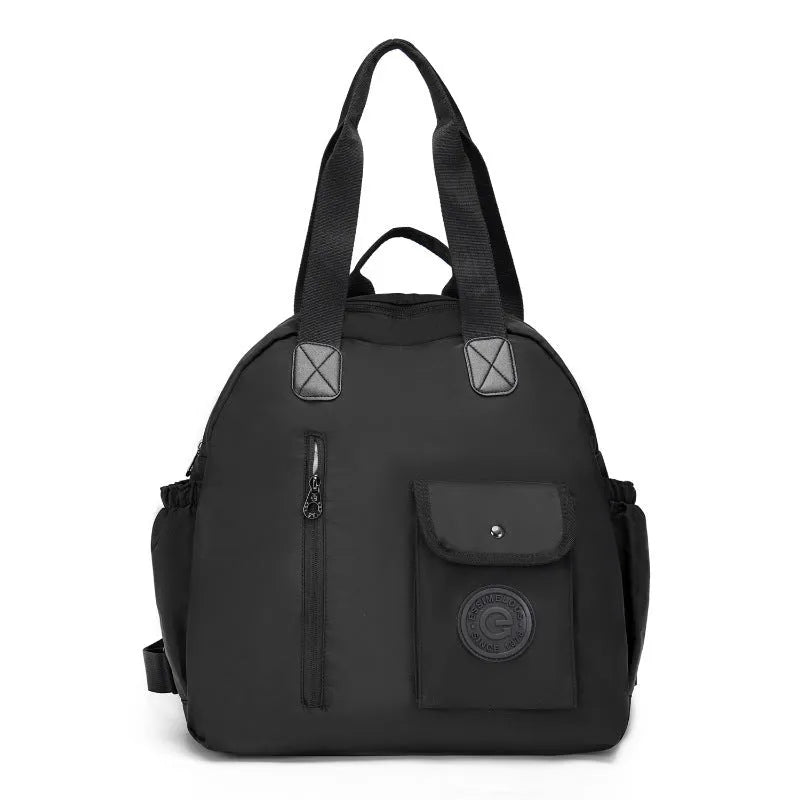 Outdoor lightweight backpack with nylon construction showing sandwich pocket design and available colour options