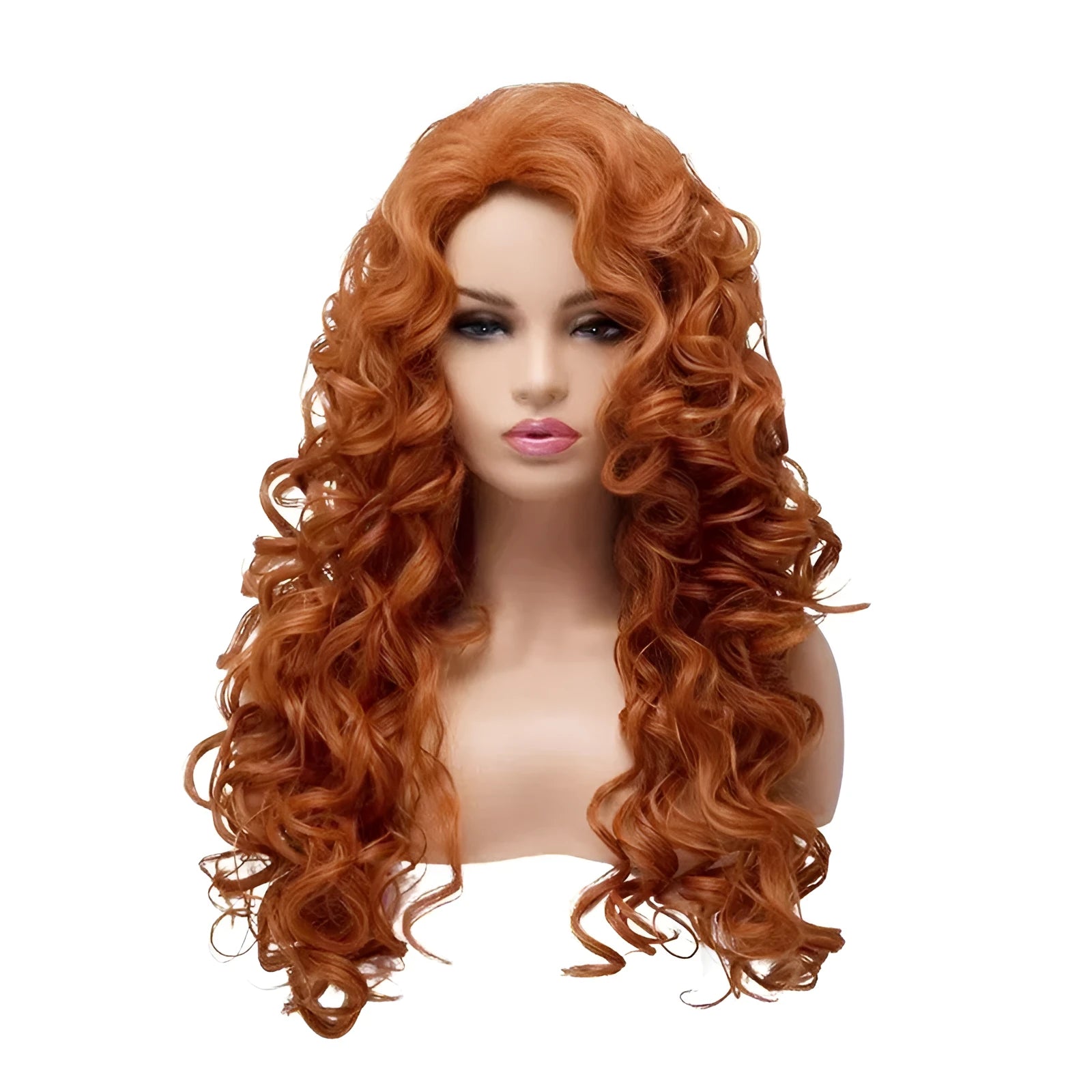 Long wavy curly brown synthetic wig with instant noodles style for Halloween cosplay