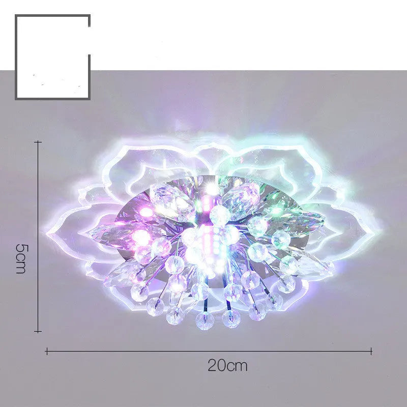 Modern minimalist crystal ceiling lamp with flower shaped shade in stainless steel and acrylic for living room