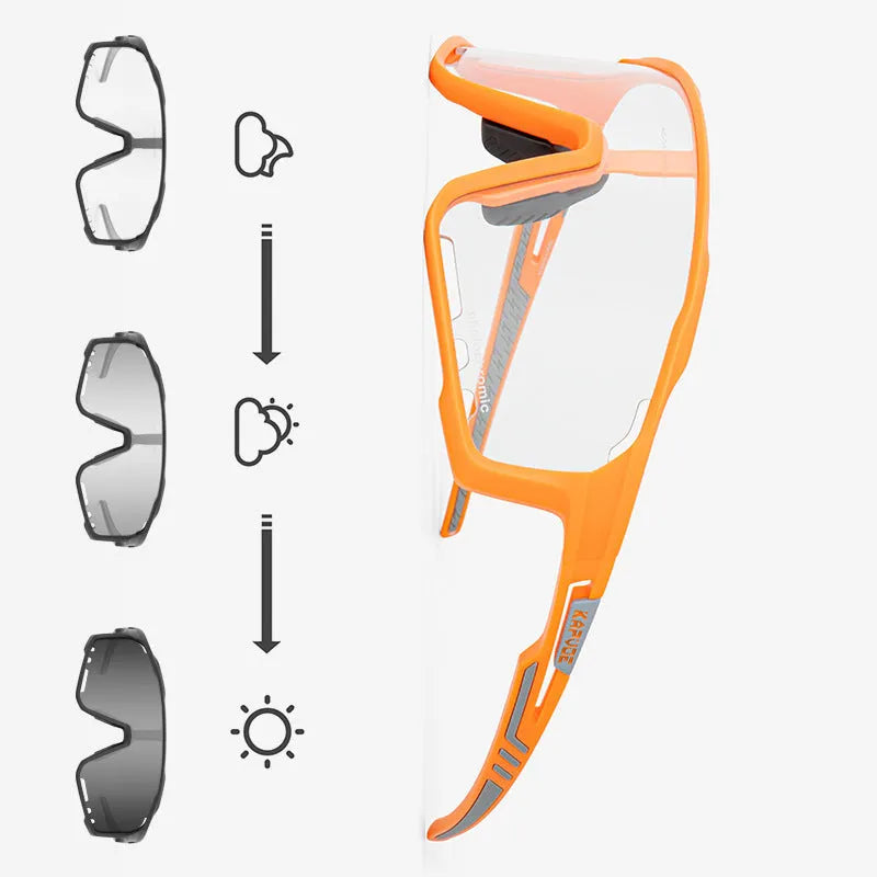 Colour-changing cycling sunglasses with photochromic lens and TR90 frame