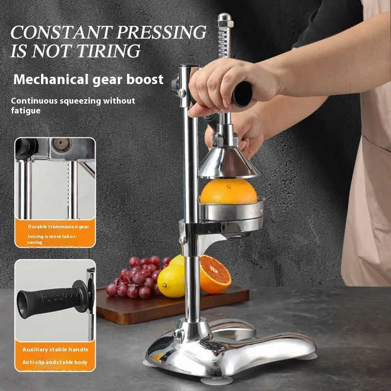 Vertical stainless steel manual juicer with multiple tip and colour options