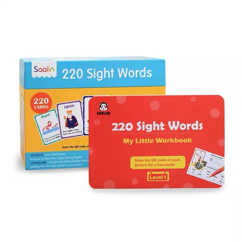 220 high-frequency word flash cards and 5 workbooks in an early learning gift box set for phonics.