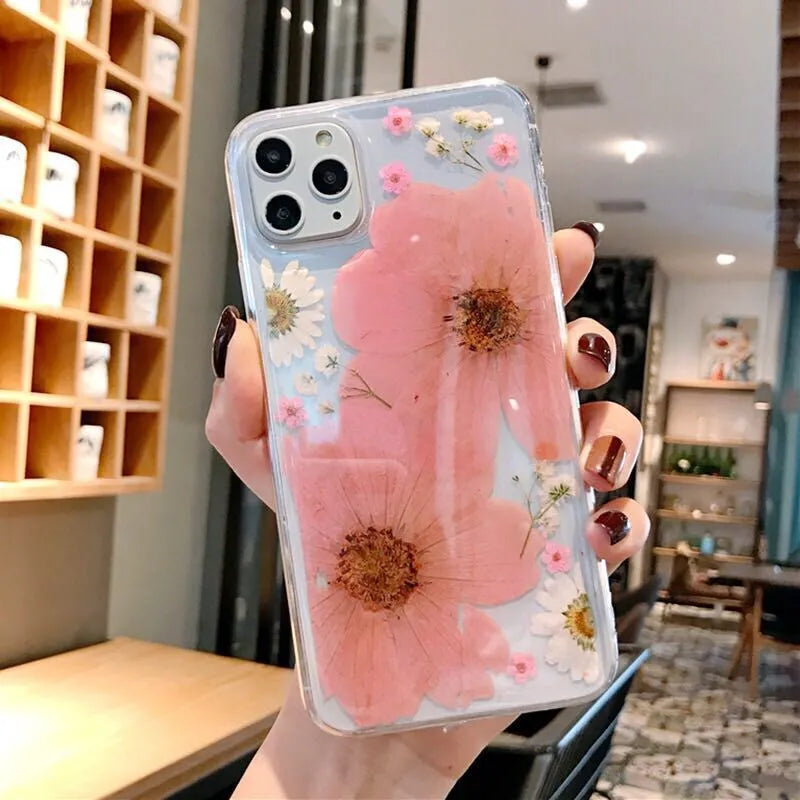 Vibrant pink and yellow floral patterned TPU back cover case for iPhone