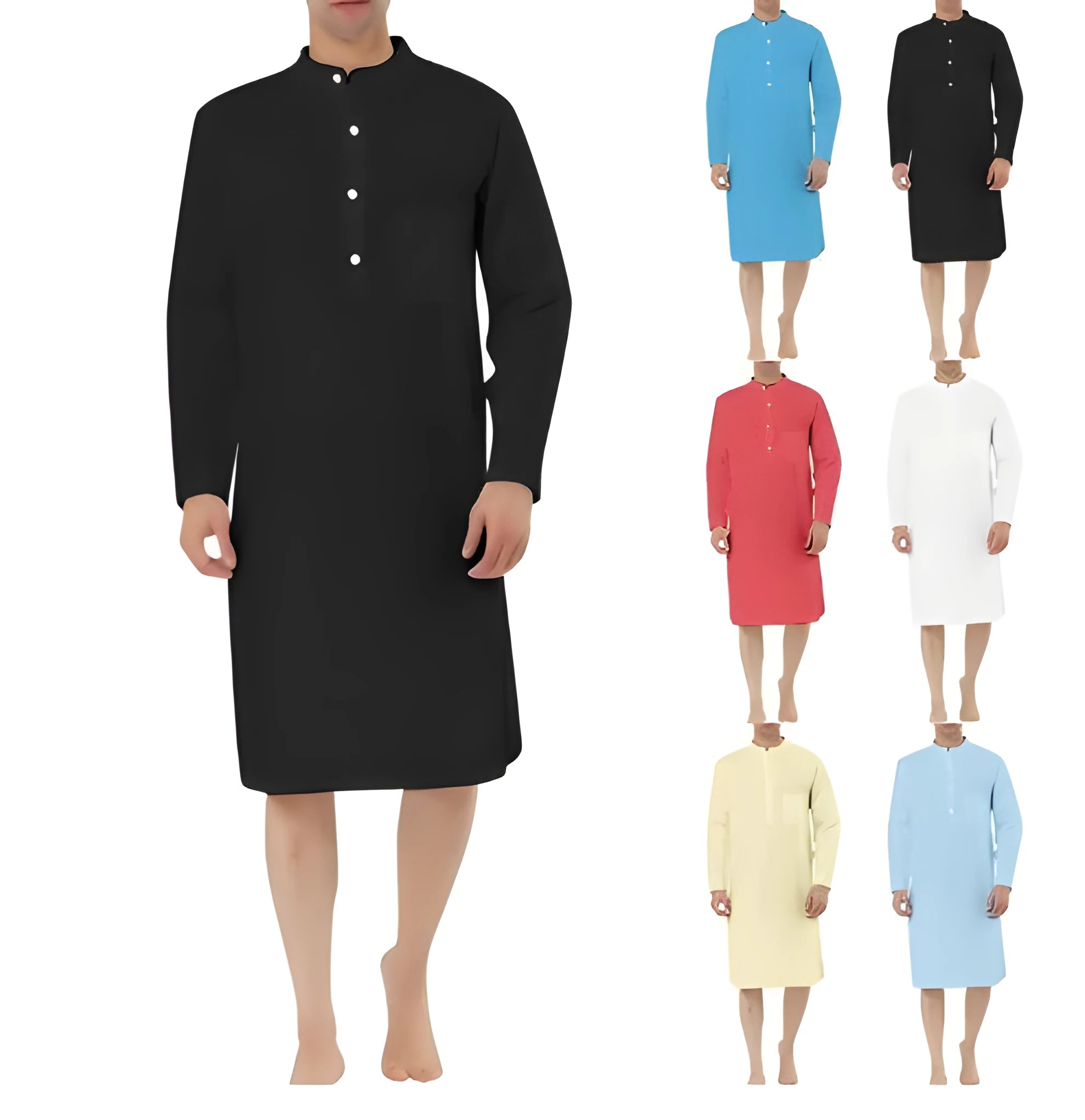 Men's button-front shirt robe in a cotton blend fabric with two front pockets