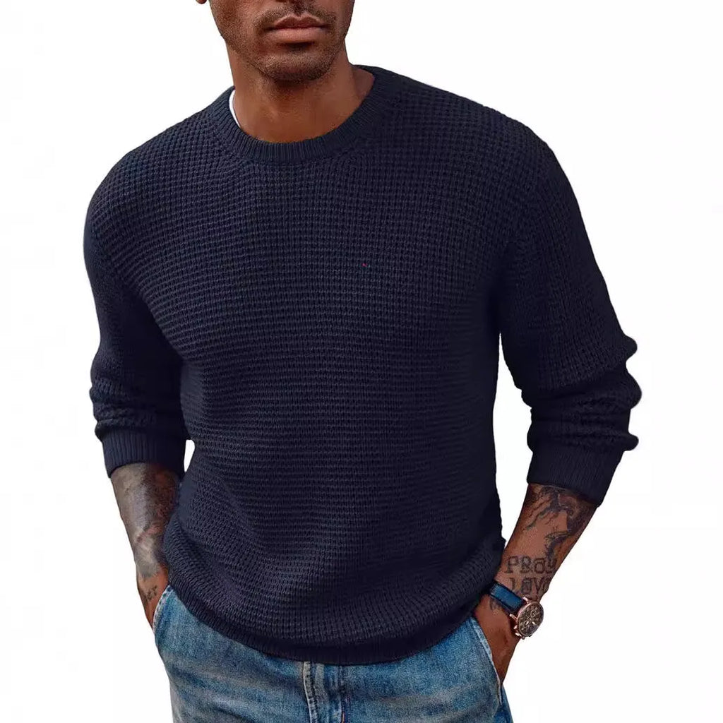 Men's solid colour round neck sweater pullover in beige, casual knit top