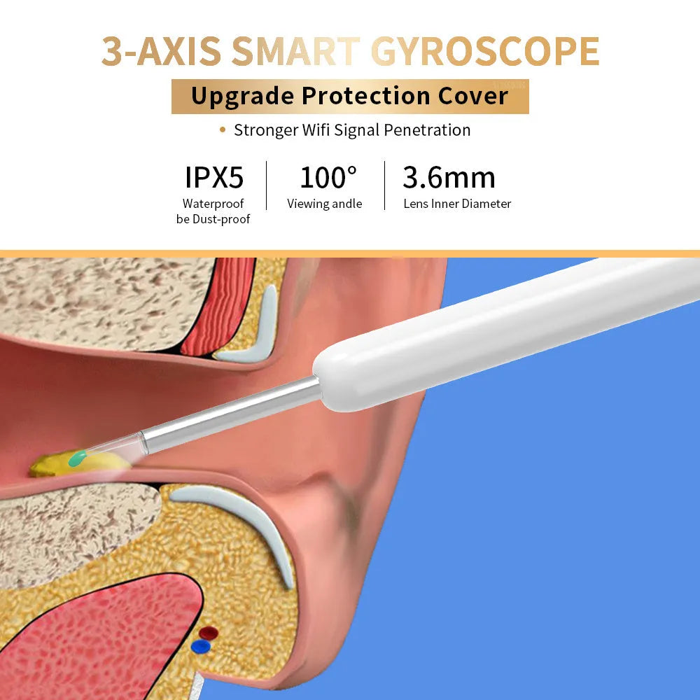 NE3 wireless ear otoscope ear wax removal tool with camera LED light and 360 HD lens