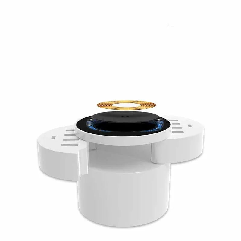 Ceramic white circular wireless charger with multiple adapters and 1.5 metre cable